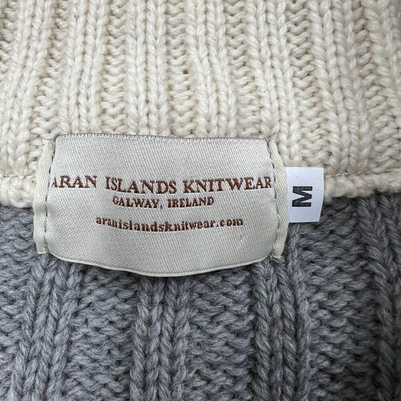 Aran Islands Knitwear Men's 100% Wool Gray Cable Knit Half-Zip Sweater Size M - Picture 4 of 8